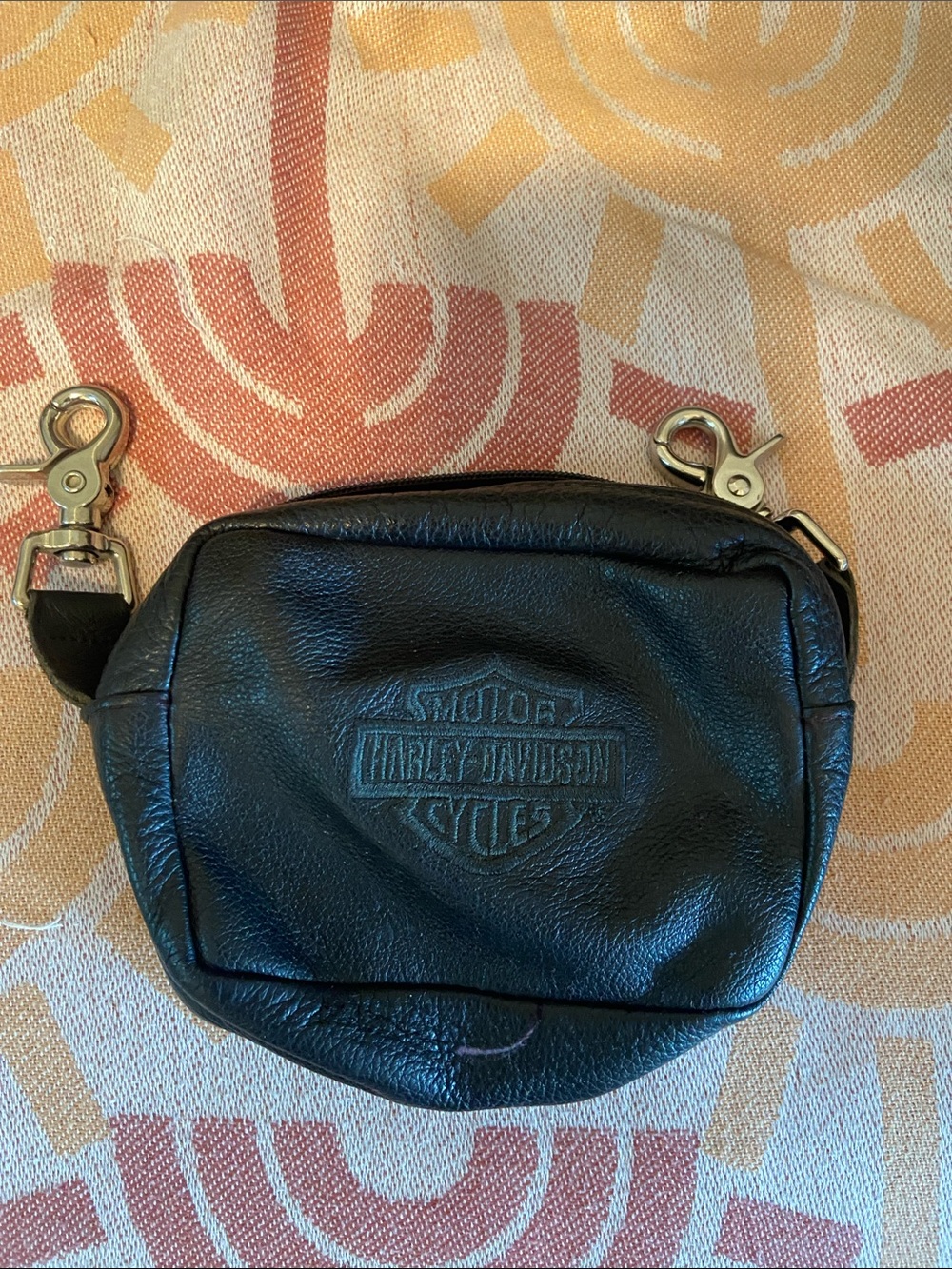 Harley-Davidson Black Leather Clip-On Belt Bag with Logo